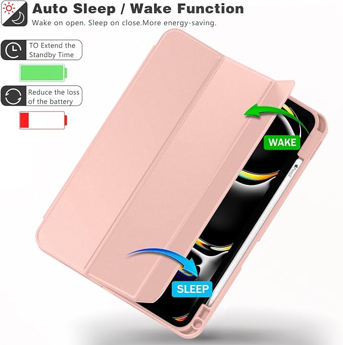 ZryXal New iPad Pro 13 Inch Case (M5) 2025 / (M4) 2024 with Pencil Holder Smart iPad Case [Support Pencil Pro and Pencil (USB-C)] Support Touch ID and Auto Wake/Sleep (Rose Gold)