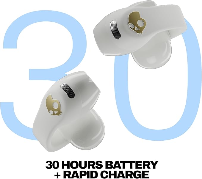 Skullcandy Push 720 Open Wireless Open Ear Bluetooth Earbuds Headphones Waterproof Clip-On Lightweight Design 30 Hours Battery Wireless Charging Pouch Microphone for iPhone Android - Bone