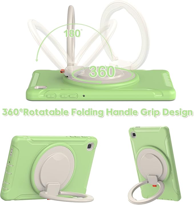Shockproof Case for Samsung Galaxy Tab A7 Lite 8.7 Tablet Techcircle Rotating Stand Handle Heavy Duty Bumper Hybrid Cover Protective Case for Galaxy Tab A7 Lite (2021) SM-T220/T225 Matcha Green