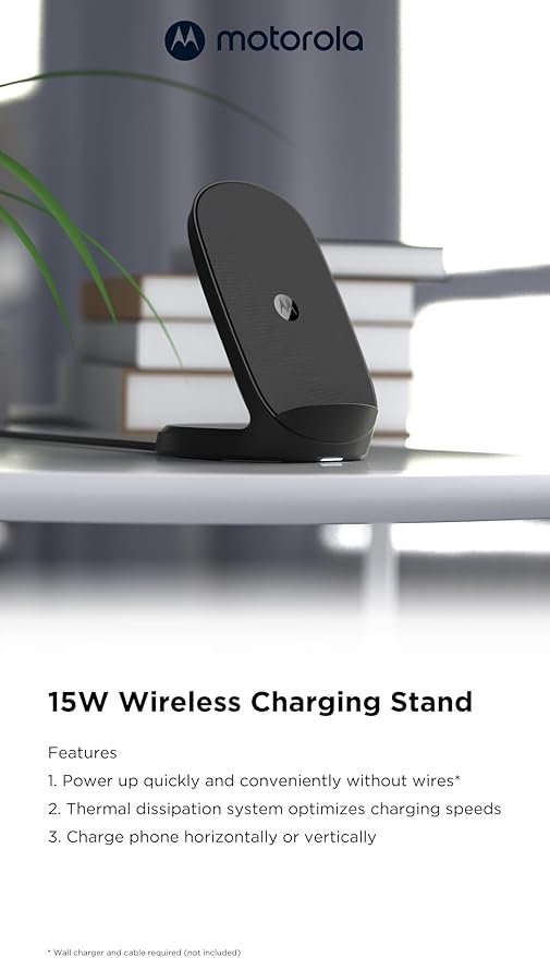 Motorola TurboPower 15W Wireless Stand Fast Convenient Charging for Moto G Power 2024/2025 Stylus (2025) Stylus 5G 2024 Edge 2022/2023/2024 Razr/Razr Plus 2023/2024/2025 Razr Ultra