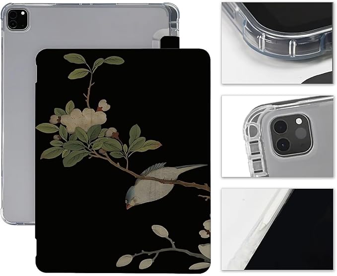 Retro Bird On Branch Case Compatible with iPad 9th 8th 7th Generation 10.9 Inch 2021/2019/2018Funny Cover with Trifold Stand + Pencil Holder for Boys GirlsiPad Pro 11inch 2024