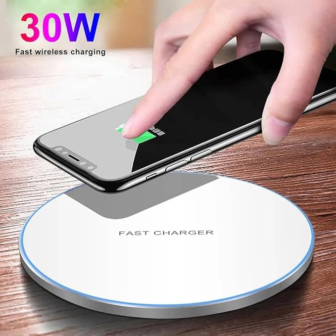 30W Fast Wireless Charger/Charging Pad Compatible with iPhone 14/14 Plus/14 Pro/14 Pro Max/13/13 Mini/SE 2022/12/11/X/8 Samsung Galaxy S23/S23 Ultra/S22/S22+/S21/S20/S10 (White)