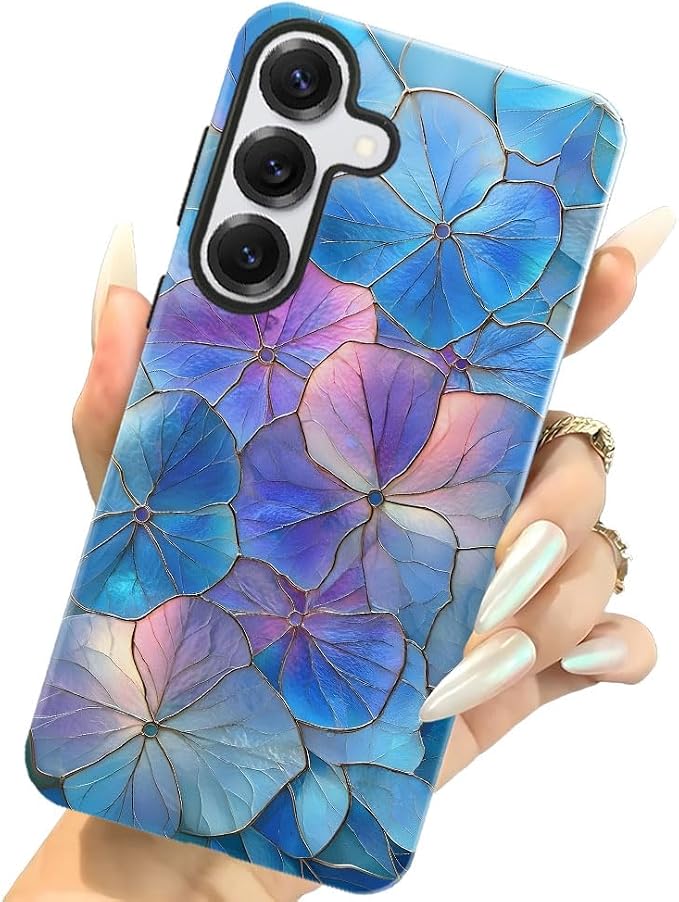 Blue Hydrangea Floral Stained Glass Aesthetic