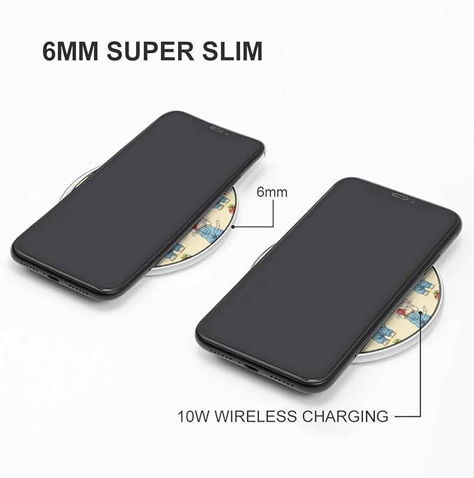 Cute Cat Strawberry Wireless Charger Anti-Slip Wireless Charging Pad Slim Charger Mat for Men Women