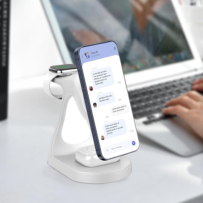 4 in 1 Magnetic Wireless Charger Stand for iPhone 16 15 14 13 12 Pro/Max/Plus/Mini AirPods Pro/3/2 and Watch 9/8/7/6/SE/5/4/3 Fast Charging Station White Dolphin 20W