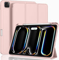 ZryXal iPad Pro 11 Inch Case (M5) 2025/ (M4) 2024 (Model: A2836/A2837/A3006) Trifold Stand Smart Cover with Pencil Holder and Soft TPU Back Auto Wake/Sleep (Rose Pink)