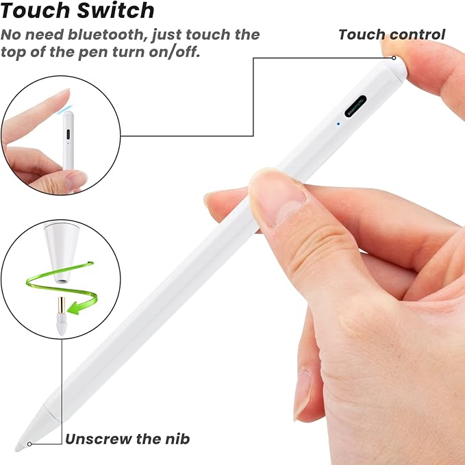 Minilabo iPad Pen for 2018-2025 Series Palm Rejection and Fast Charging Active Pencil Compatible with Apple iPad 6-11 iPad Pro 11/12.9/M4 iPad Air 3/4/5/M2/M3 White