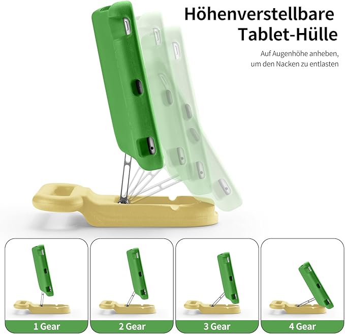 Kids Case for iPad 7th/8th/9th Gen 10.2 inchAdjustable Portrait/Landscape Stand/Drop Proof with Handle/KickstandChild Friendly Protective Cover for iPad 10.2 2021/2020/2019 (GreenYellow)