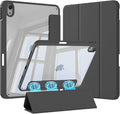 Case for iPad Air 11 Inch M4/M3/M2 2026/2025/2024 iPad Air 5th/4th Gen 10.9 Inch Case 2022/2020 with Pencil Holder Magnetic Detachable of Clear Back Cover Slim &amp Tri-Fold Cover Black