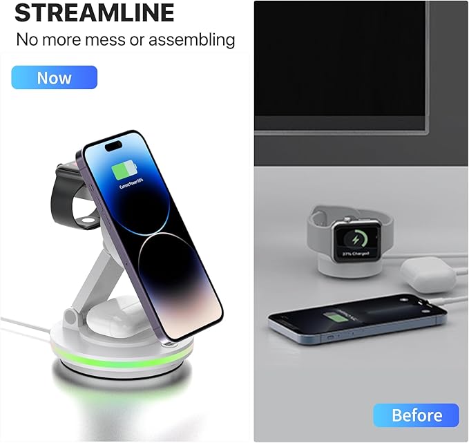 Foldable 3 in 1 Charging Station for iPhone Wireless Charger Stand with Magnetic Charging Station for iPhone 16 15 14 13 12 11 X Pro Max Watch AirPods Pro 3 2（W）