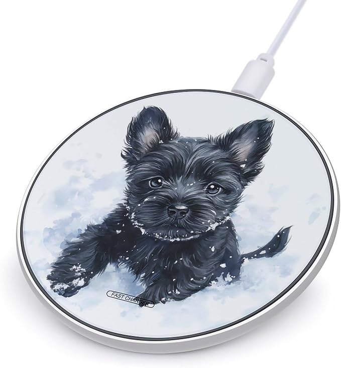 Scottish Terrier Puppy Dog Snowy Phone Charger Magnetic Charging Pad Anti-Slip with USB Cable