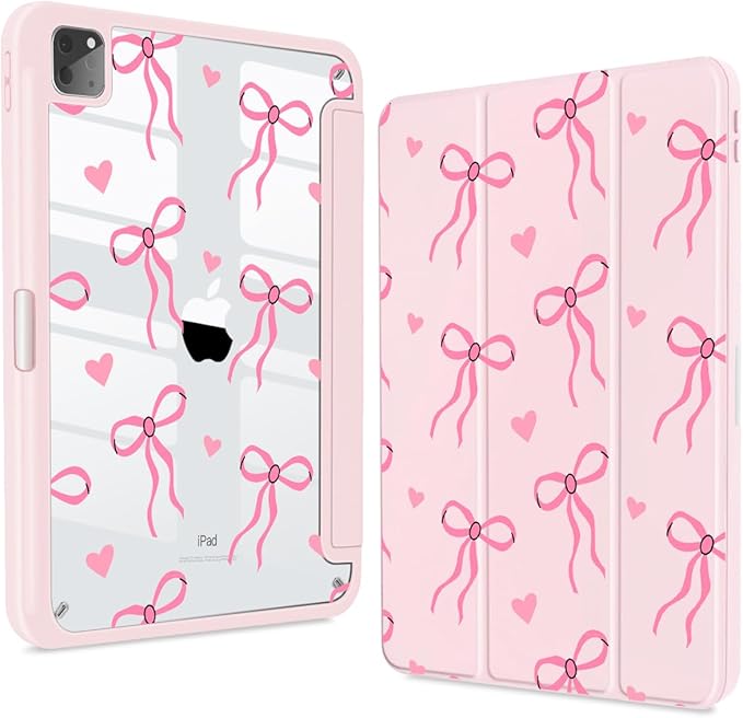 Teryeefi for iPad Air 11-Inch Case M4 (2026) M3 (2025) / M2 (2024) &amp iPad Air 4th/5th Generation iPad Pro 11 in 4th/3rd/2nd/1st - Clear Back Cover with Pencil Holder Auto Wake/Sleep (Cute Bows)