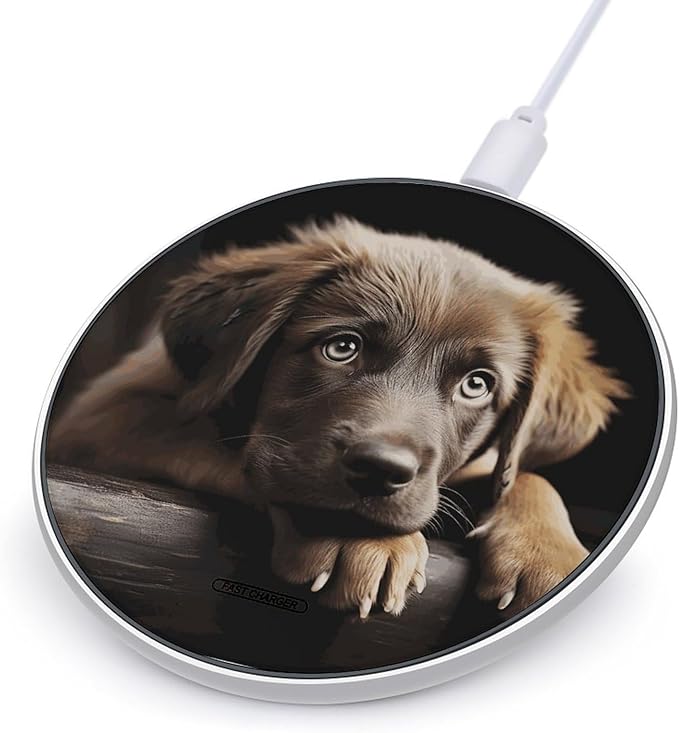 Puppies Dog Wireless Charger Fast Wireless Charging Pad with USB Cable 10W Anti-Slip Magnetic Wireless Charger Portable Slim Charger Puck Travel Charging Station