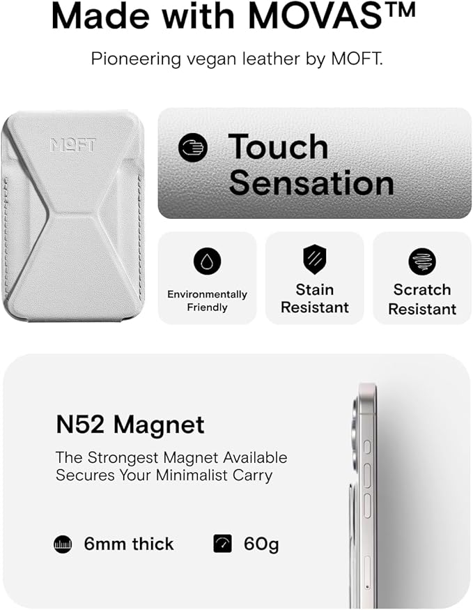 MOFT MagSafe Wallet for iPhone 15/14/13/12 Series Strong Magnetic Phone Card Holder Fit 2 Cards &amp 3 Viewing Angles &amp Stain-Resistant Vegan Leather Phone Stand Misty Cove