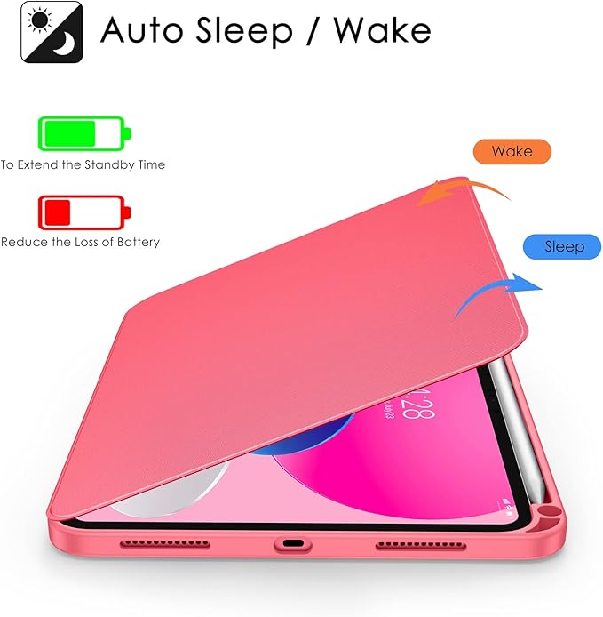 Soke Rotating Case for iPad (A16) 11th Generation 2025 iPad 10th Gen 2022 with Pencil Holder [Shockproof + Auto Sleep/Wake] 360 Degree Rotation Clear Back for iPad 11/10.9 - Watermelon