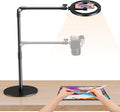 elitehood Overhead Phone Mount with Light for Video Recording Adjustable Desk Ring Light with Stand and Phone Holder Heavy Duty Overhead Camera Mount Tripod for iPhone Cooking Video Filming Meeting