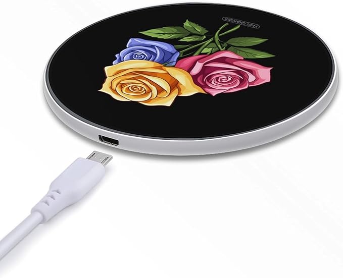 Roses Flower Floral Wireless Charger Anti-Slip Wireless Charging Pad Slim Charger Mat for Men Women