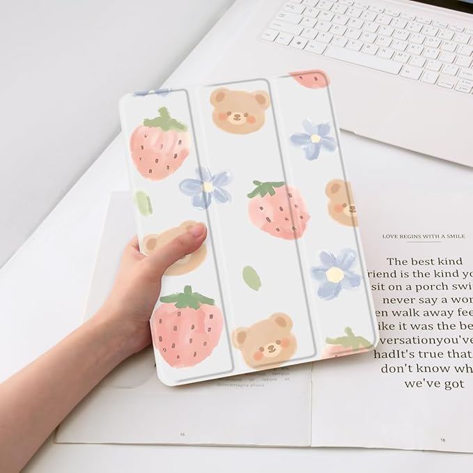 JOYLAND Cute Bear Case for iPad Pro 13 Inch M4(2024) 7th Genaration Clear TPU Smart Stand Back Cover with Pencil Holder for Girls Women Kids Auto Wake/Sleep Foldable Protective for iPad Case