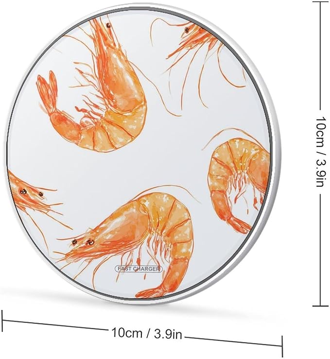 Cartoon Shrimp Fast Portable Charger 10W Funny Graphic Phone Charging Pad with USB Cable