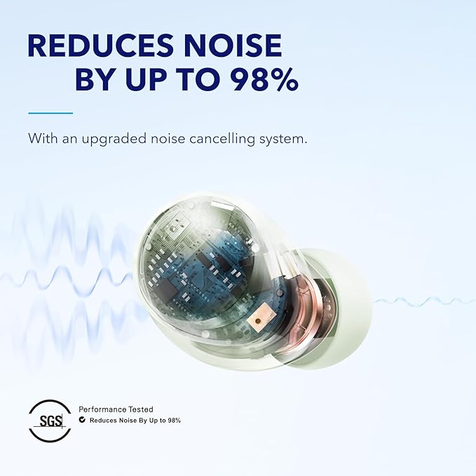 Soundcore by Anker Space A40 Auto-Adjustable Active Noise Cancelling Wireless Earbuds Reduce Noise by Up to 98% 50H Playtime Hi-Res Sound Comfortable Fit App Customization Wireless Charge