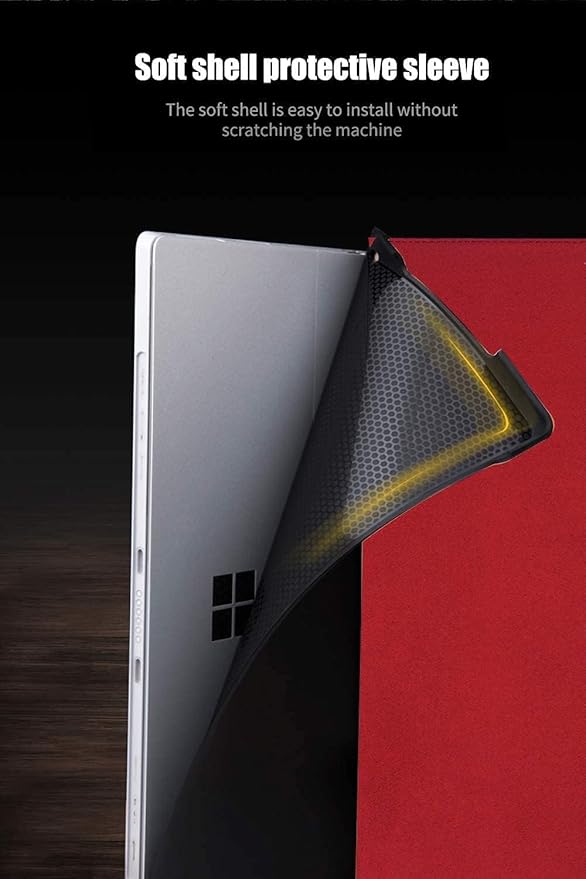 for Microsoft Surface Pro X and Pro Plus+ 13 inch Case 2019/2020/2021/2024 Genuine Leather Cover Protective Shell Compatible with Type Cover Keyboard and Pencil Holder.Red