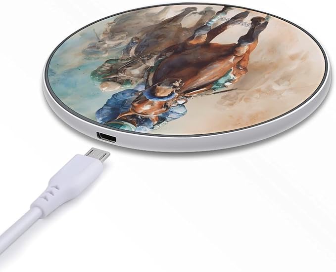 Watercolor Horse Racing Phone Charger Magnetic Charging Pad Anti-Slip with USB Cable