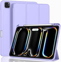 ZryXal iPad Pro 11 Inch Case (M5) 2025/ (M4) 2024 (Model: A2836/A2837/A3006) Trifold Stand Smart Cover with Pencil Holder and Soft TPU Back Auto Wake/Sleep (Light Purple)