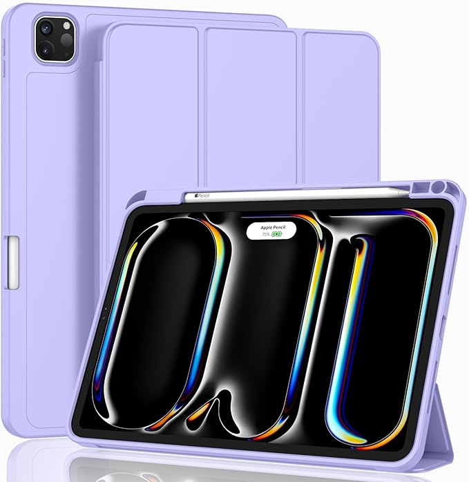 ZryXal iPad Pro 11 Inch Case (M5) 2025/ (M4) 2024 (Model: A2836/A2837/A3006) Trifold Stand Smart Cover with Pencil Holder and Soft TPU Back Auto Wake/Sleep (Light Purple)