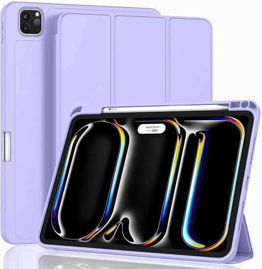 ZryXal New iPad Pro 13 Inch Case (M5) 2025 / (M4) 2024 with Pencil Holder Smart iPad Case [Support Pencil Pro and Pencil (USB-C)] Support Touch ID and Auto Wake/Sleep (Light Purple)