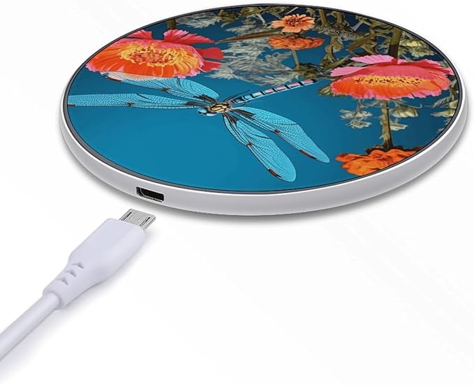 Dragonfly and Flower Wireless Charger Fast Wireless Charging Pad with USB Cable 10W Anti-Slip Magnetic Wireless Charger Portable Slim Charger Puck Travel Charging Station