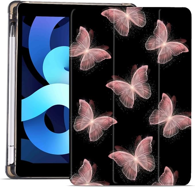 MAYCARI Butterfly Case for iPad 9.7 inch 2017/2018 with Pencil Holder Cute iPad 5th/6th Generation Protective Case with Soft TPU Back Auto Sleep/Wake Cover Slim Shell for Girls Women