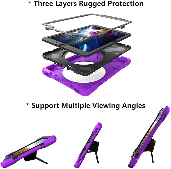 Case for Samsung Galaxy Tab A 10.1 2019 (SM-T510/T515/T517)Portable Heavy Duty Dropproof Protective Cover Case with 360 Rotating StandHandle &amp Shoulder StrapStylus Pen (New Purple)
