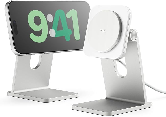 elago Qi2 Wireless Charging Stand for MagSafe Devices Qi2 Certified 15W Ultra-Fast Strong Magnet Adjustable Tilt Non-Slip Design for iPhone (White)