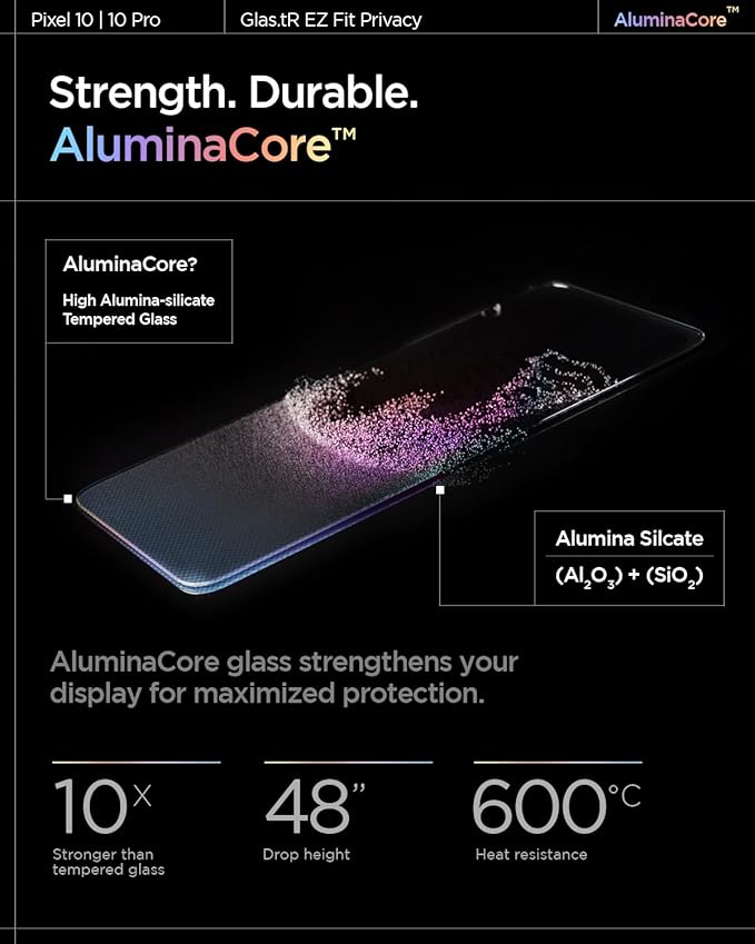 Spigen AluminaCore Tempered Glass Screen Protector [GlasTR EZ FIT - Privacy] designed for Pixel 10 Pro | Pixel 10 | Pixel 9 Pro | Pixel 9 [2 Pack] Aluminum-Enhanced Durability and Impact Resistance
