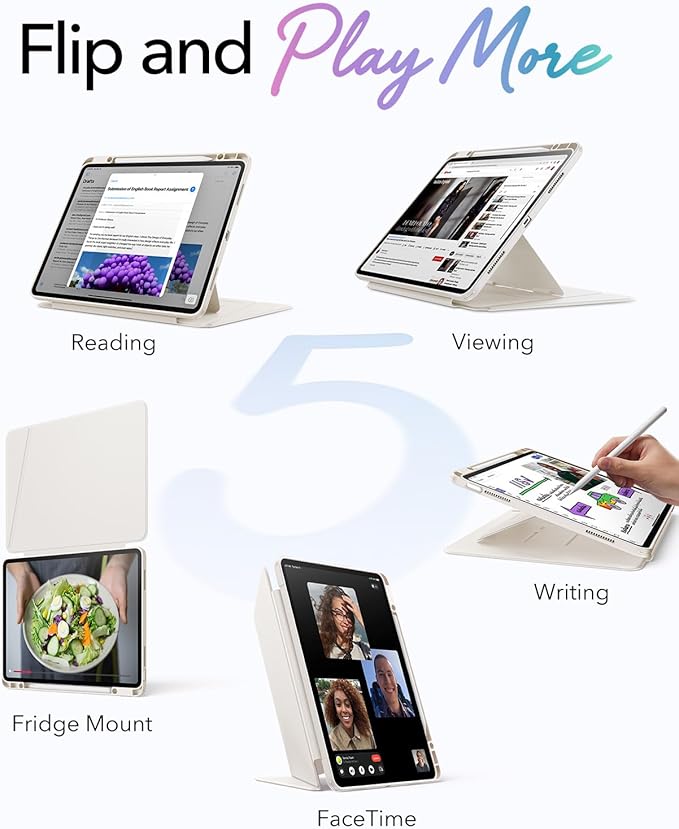 ESR for iPad Air 13 Inch Case M4/M3/M2 (2026/2025/2024) Vertical Stand Cover Multi Stand Angles Ultra-Stable Case with Pencil Holder Flip Series Starlight