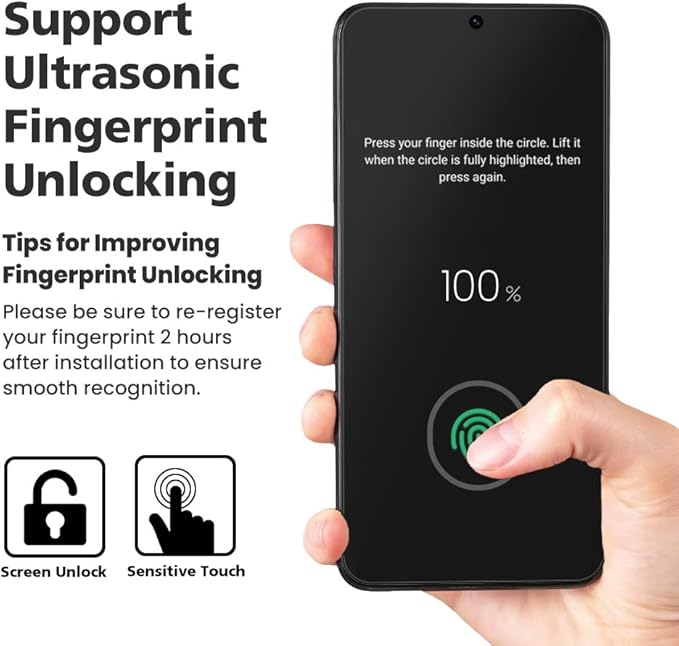 2 PACK AR Screen Protector Compatible with Samsung Galaxy S24 Ultra with Auto Dust Removal Installation Frame Anti-Reflective [Support Fingerprint Unlock] 9H Tempered Glass Scratch Resistance Finge