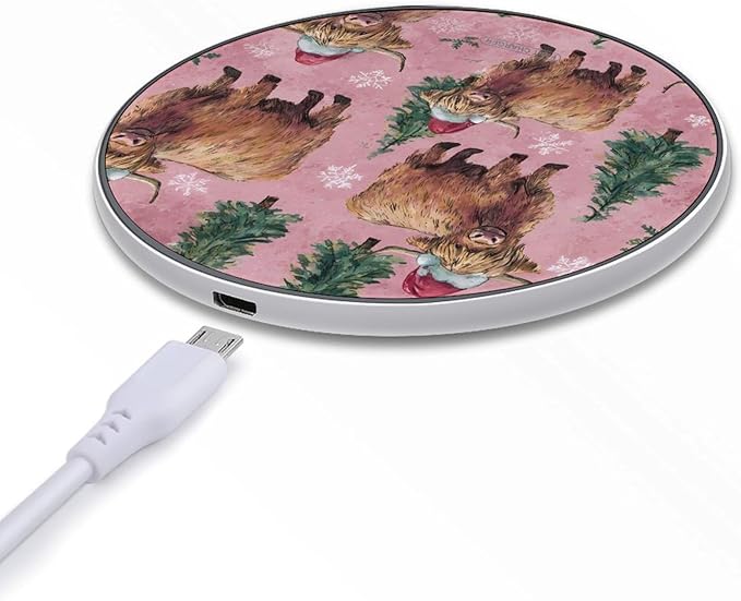 Highland Cows Santa Hats Christmas Fast Portable Charger 10W Funny Graphic Phone Charging Pad with USB Cable