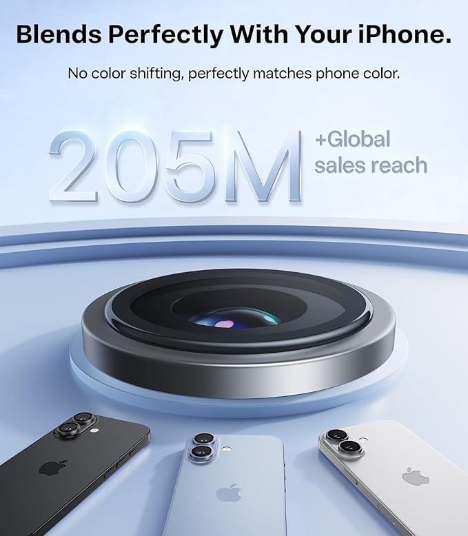 TORRAS 3-Year Ultimate Durability for iPhone 17 Camera Lens Protector-1:1 Invisible Fit &amp Ultra Clarity Military-Grade 9H+ Aerospace Glass Anti-Scratch Easy InstallationBlack