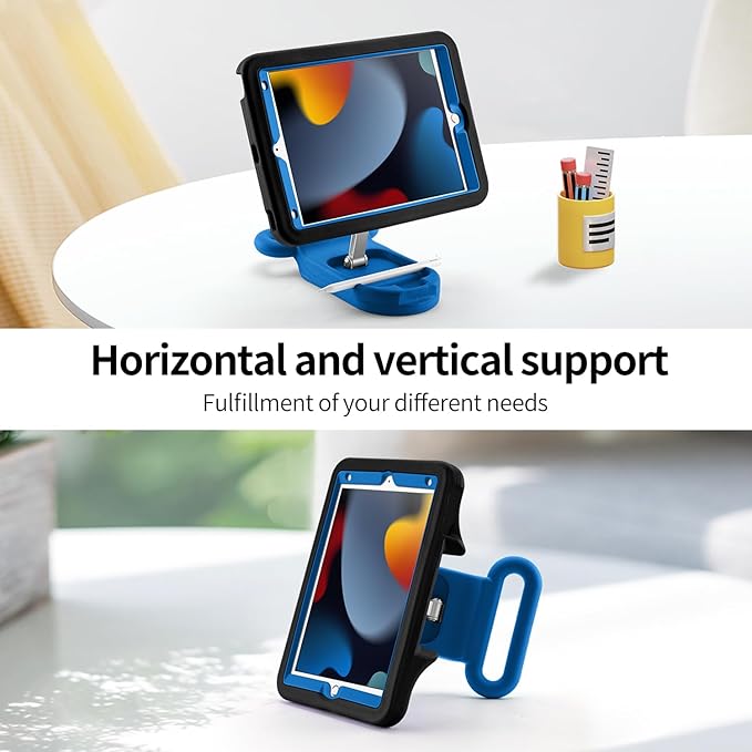 Kids Case for iPad 7th/8th/9th Gen 10.2 inchAdjustable Portrait/Landscape Stand/Drop Proof with Handle/KickstandChild Friendly Protective Cover for iPad 10.2 2021/2020/2019 (BlackBlue)