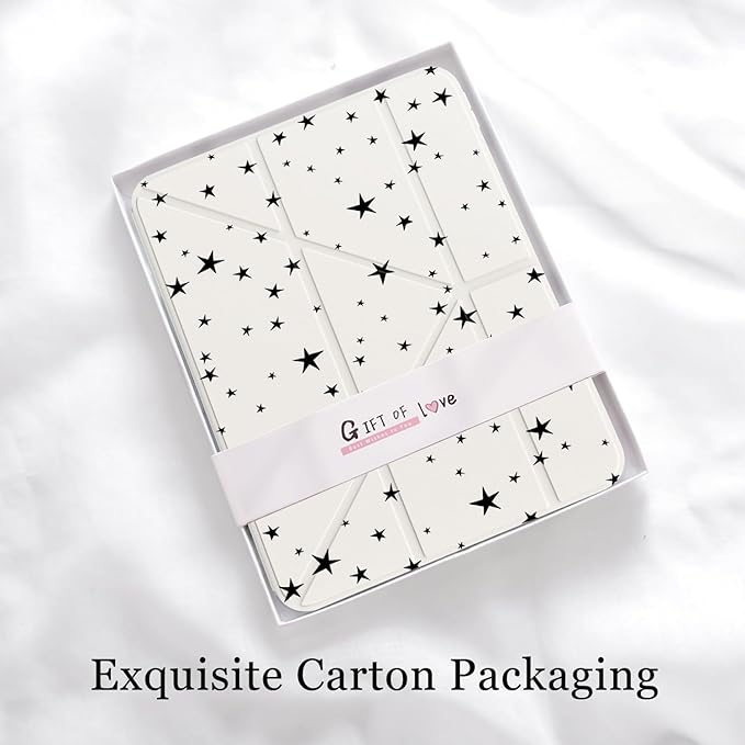 Cute Black Stars for iPad 7th/8th/9th Generation Case 10.2 Inch 2019/2020/2021 with Pencil Holder Auto Sleep/Wake White Leather Acrylic Back Detachable Cover