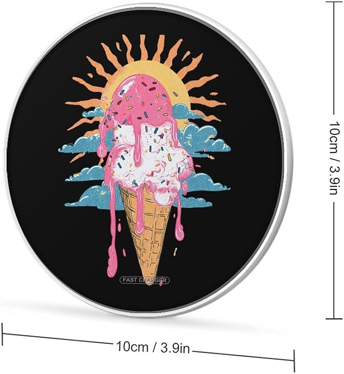 Dripping Ice Cream Cone Fast Portable Charger 10W Funny Graphic Phone Charging Pad with USB Cable