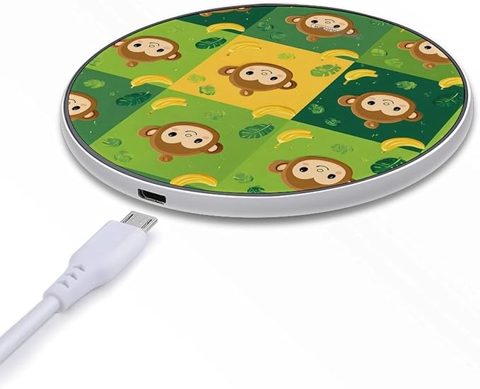 Monkey Banana Leaves Check Plaid Fast Portable Charger 10W Funny Graphic Phone Charging Pad with USB Cable