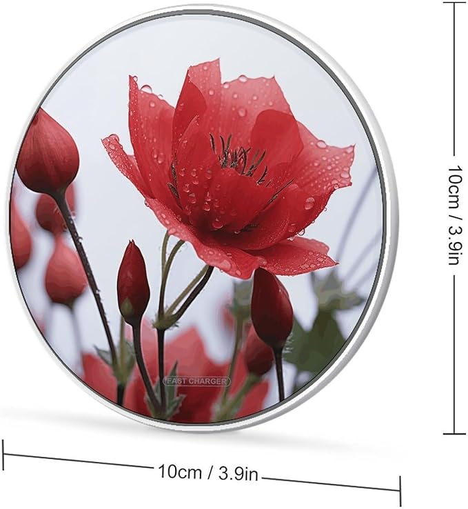 Red Flower Bud Wireless Charger Fast Wireless Charging Pad with USB Cable 10W Anti-Slip Magnetic Wireless Charger Portable Slim Charger Puck Travel Charging Station