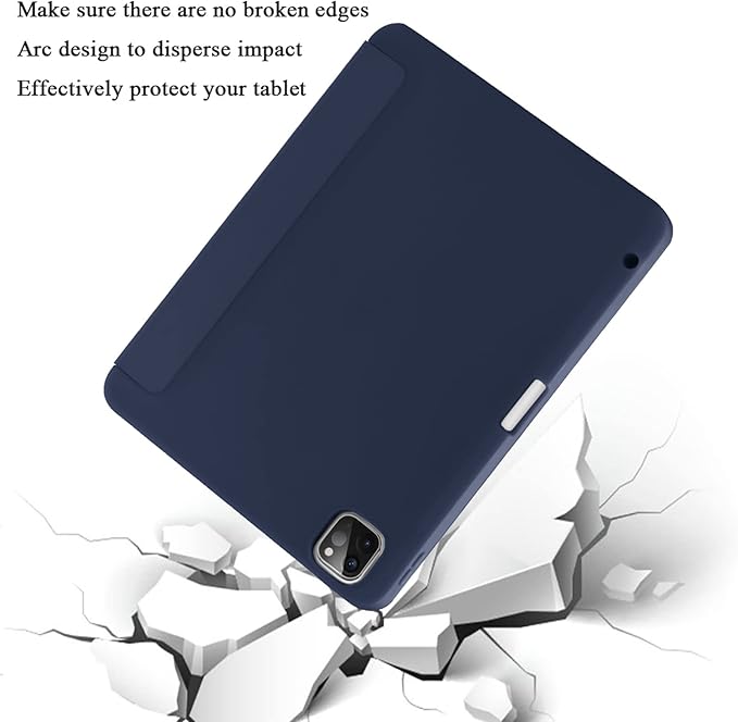 SIWENGDE Cases for iPad Pro 12.9 Case 6th/5th/4th Generation (2022/2021/2020) with Pencil Holder [Apple Pencil Wireless Charging] Soft TPU Smart Tri-fold Stand Protective Cover(Dark Blue)