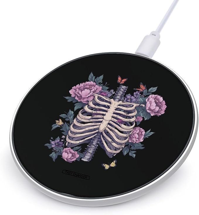 Skeleton Gothic Halloween Wireless Charger Anti-Slip Wireless Charging Pad Slim Charger Mat for Men Women