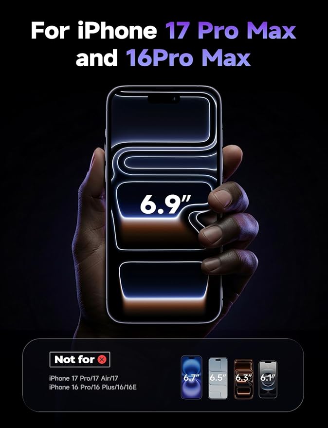 LISEN 2 Pack [Top 9H+ Hardness] Glass for iPhone 17 Pro Max/iPhone 16 Pro Max Screen Protector Military Grade Shatterproof 8K HD Auto Dust-Elimination Bubble Free Tempered Glass with Ultra Fit Tray