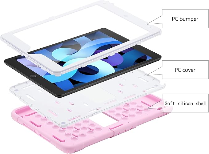XZC iPad 9th/8th/7th Generation Case (iPad 10.2 Case 2021/2020/2019) Shockproof Drop Protection iPad Cover with Pencil Holder Kickstand Shoulder Strap (Pink)