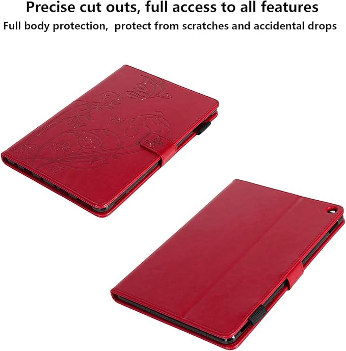 Case for Kindle Fire HD 10 &amp HD 10 Plus 10.1 (13th/11th Generation 2023/2021) Stand Embossed PU Leather Magnetic Wallet Cover with Pencil Holder/Pockets [Auto Wake/Sleep] Red Butterfly
