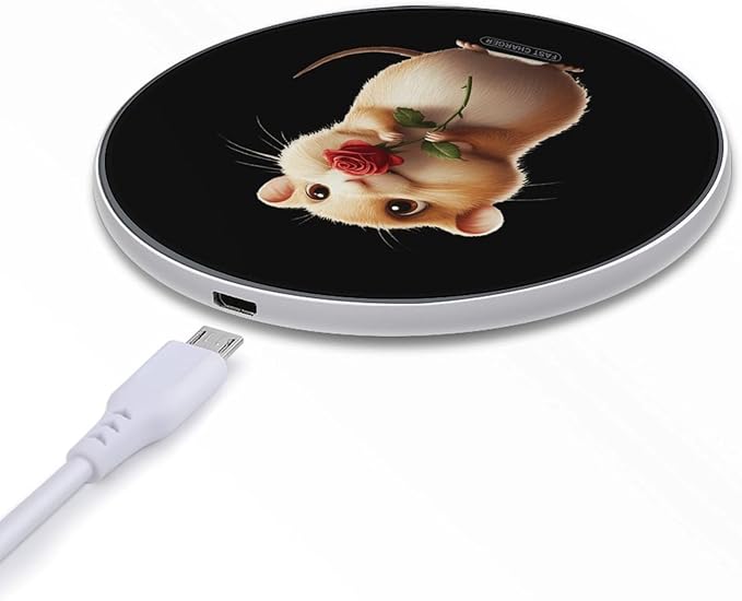 Red Rose Hamster Wireless Charger Anti-Slip Wireless Charging Pad Slim Charger Mat for Men Women
