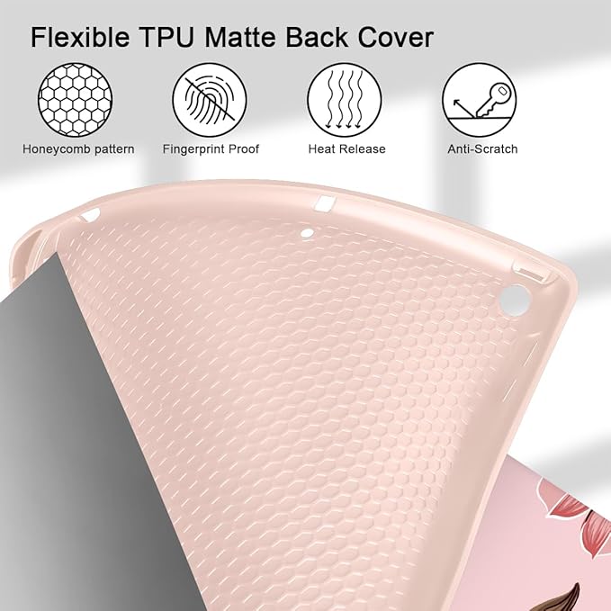 Mektron Designed Printed iPad 10.2 Case 9th Gen (2021)/ 8th Gen (2020)/ 7th Gen (2019) with Pencil Holder Slim Protective Case with Soft TPU Back Auto Wake/Sleep for iPad 10.2 Inch Floral C293